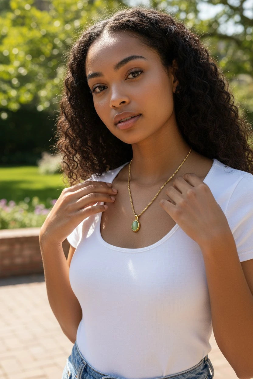 Collier TAGALA | Pendentif Verre Vert 45 cm