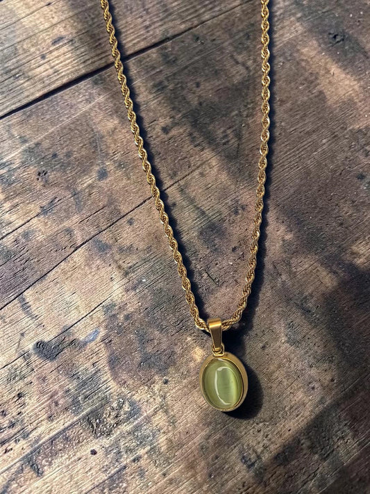 Collier TAGALA | Pendentif Verre Vert 45 cm